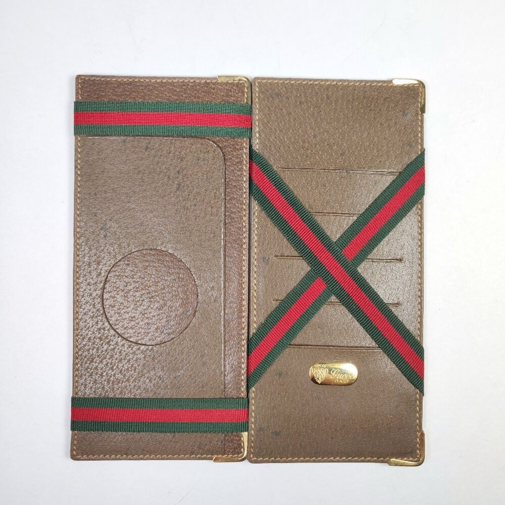 NWOT Vintage Gucci Leather Magic Flip Long Wallet Green Red Stripe Ribbon